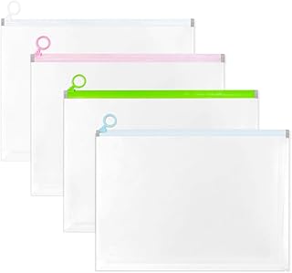 4 Pcs Clear Plastic A4 Zip Envelopes