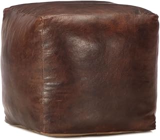 vidaXL Dark Brown Goat Leather Pouffe