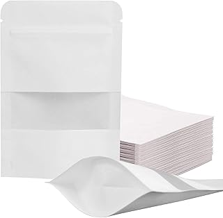 100 Pcs Resealable Stand Up White Kraft Paper Bags