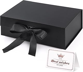 Hianjoo Collapsible Gift Box with Ribbon and Magnetic Closure, Black