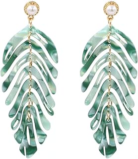 Green Leaf Dangle Earrings for Women