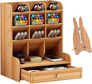 Marbrasse Wooden Desk Organizer Pen Holder Box