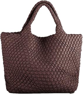 Large Woven Tote Bag with Clutch PU Leather Handwoven Beach