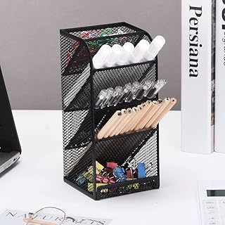 Black Metal Mesh Angled Desk Organizer with Pen Holder