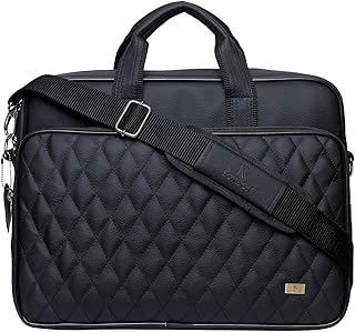 K London Black Vegan Leather Quilted Laptop Messenger Bag