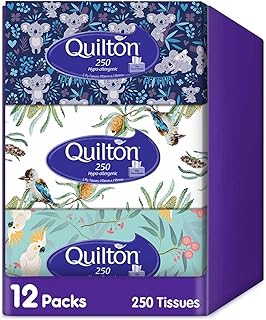 Quilton Hypo Allergenic Facial Tissues, 12 packs