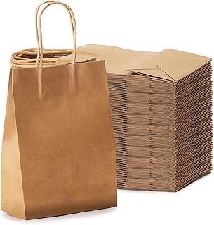100 Pcs Kraft Paper Bags 15x8x21cm with Handles