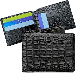 HATA Black Alligator Leather Bifold Wallet RFID Blocking
