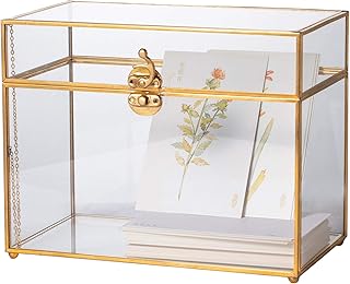 NCYP 25cm Glass Card Box Geometric Terrarium Gold Vintage Rectangle
