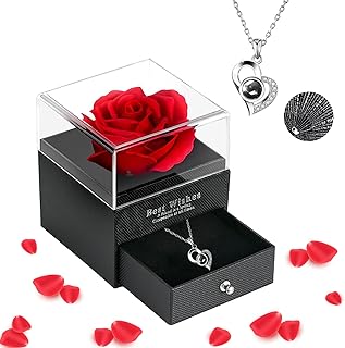 Preserved Real Rose with I Love You Necklace Gift Set
