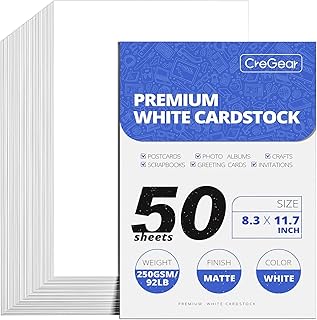 CREGEAR 50 Sheets White Cardstock Paper A4