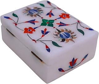 Floral Symmetry Marble Inlay Jewelry Box (4 X 3 inch
