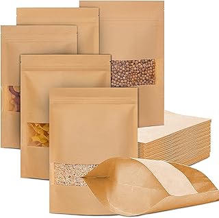 75pcs Kraft Stand Up Pouches with Zip Lock and Clear Window