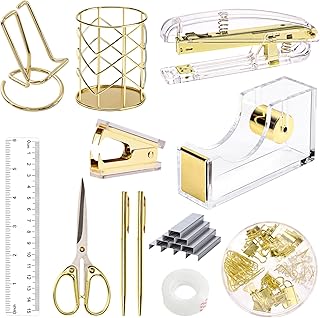 EOOUT Gold Office Supplies Set with Acrylic Desk Accessories