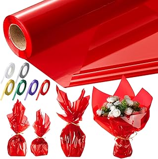 Tigeen Clear Cellophane Wrap Roll with Ribbons,