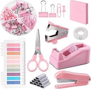 Swpeet 9Pcs Pink Office Supplies Kit