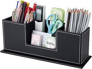 PU Leather Desk Organiser with Pencil Pots