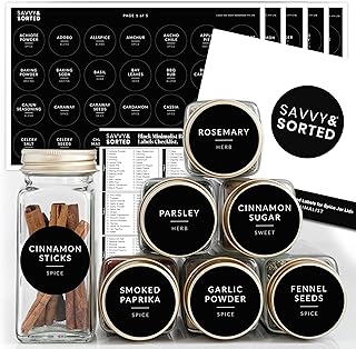 Black Round Spice Jar Labels – 140 Waterproof Kitchen Labels