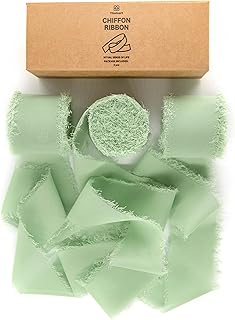 Sage Green Chiffon Silk Ribbon Fringe 3 Rolls 1