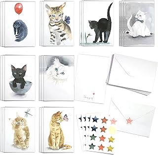 24 Cute Watercolor Cats Greeting Cards Box