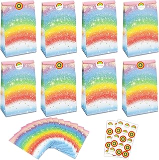 24 Rainbow Party Favor Bags with 30 Rainbow Stickers