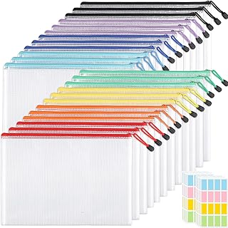 24PCS Mesh Zipper Pouch Document Bag & 160PCS Waterproof Label