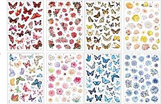 LORJE 266PCS Transparent Floral Butterflies Stickers Set