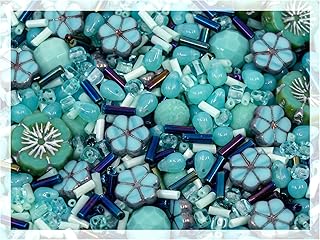 60g Czech Bohemia Glass Pressed Beads Mix, Turquoise Green