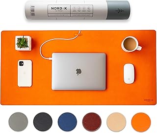 Nordik Leather Desk Mat with Cable Organizer (Tangerine Orange)