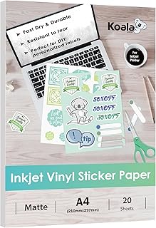 Koala Printable Vinyl Sticker Paper - 20 Sheets Matte White,