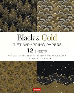 Black & Gold Gift Wrapping Papers 12 Sheets